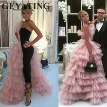 Элегантные черные прямые платья для выпускного вечера в Дубае розовые тюлевые длинные арабские вечерние многоярусные платья с рюшами Формальные женские вечерние платья