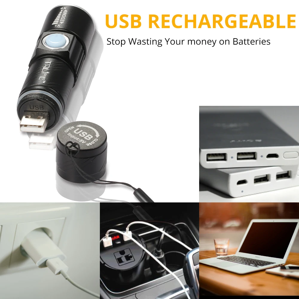 Clearance Ultra-Bright Bike Light Stretch Zoom Q5 Bicycle Light Front LED Flashlight USB Rechargeable Built-In Battery Bicycle Accessories 4
