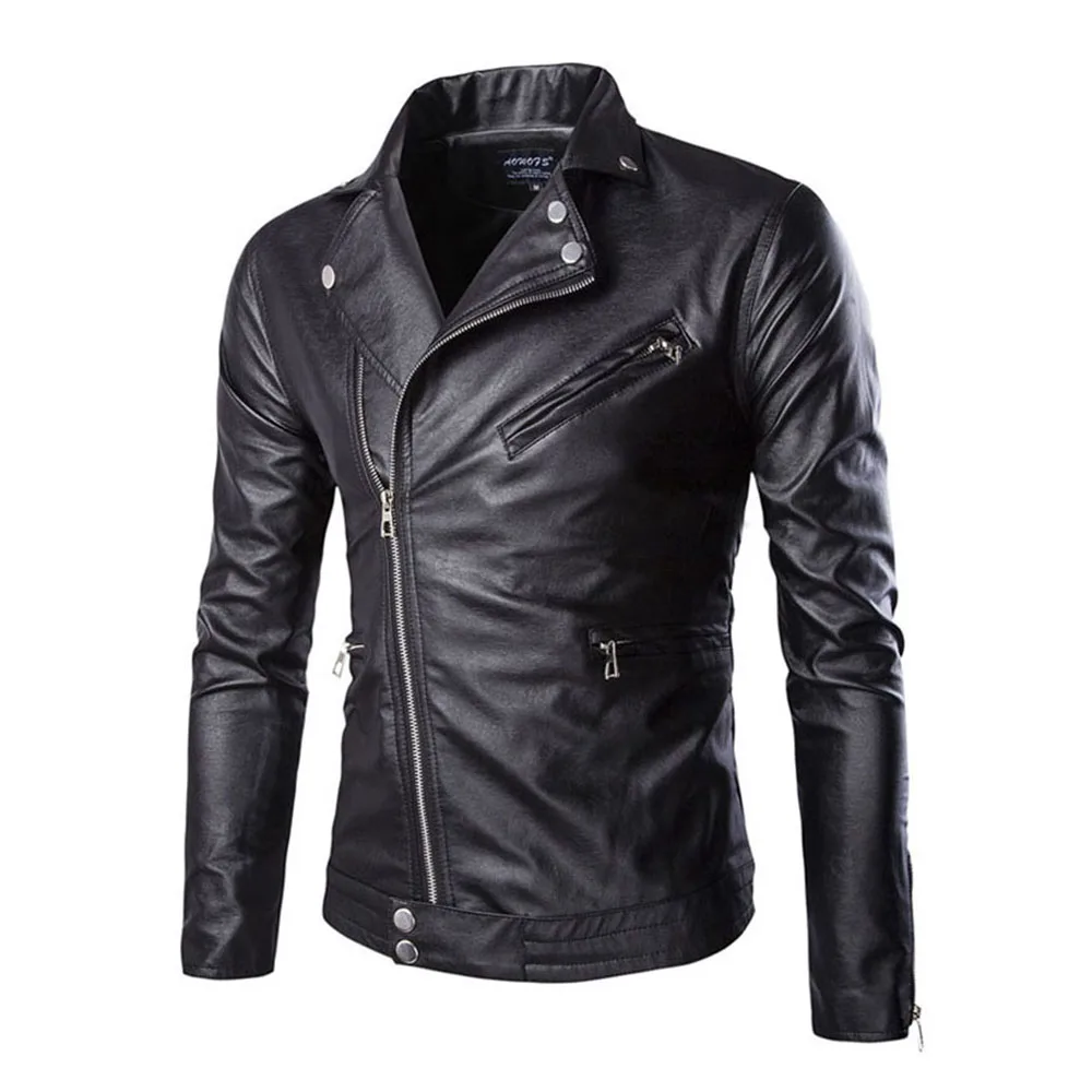 Men Leather Jacket 2018 Autumn Winter Casual Zipper PU Leather Jacket Motorcycle Leather Jacket Men Slim Fit Mens Jackets Coats