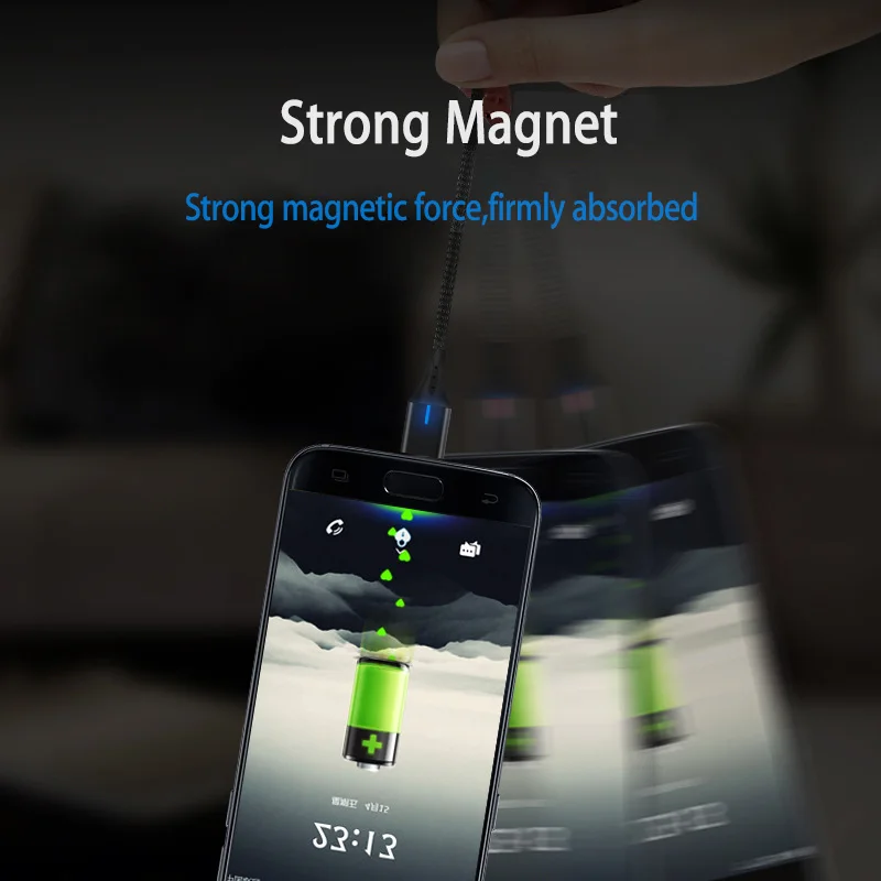 Магнитный Usb кабель 2 м светодиодный Micro Type C для быстрой зарядки Samsung Galaxy S9 S10 A7 J4 J6