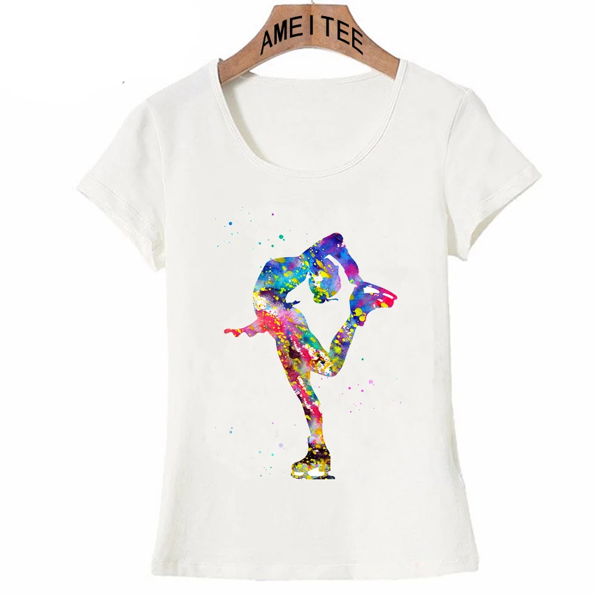 

Harajuku Figure Skating Girl watercolor art T-Shirt Summer women t-shirt maiden cute casual Tees colorful Dancer female Tops