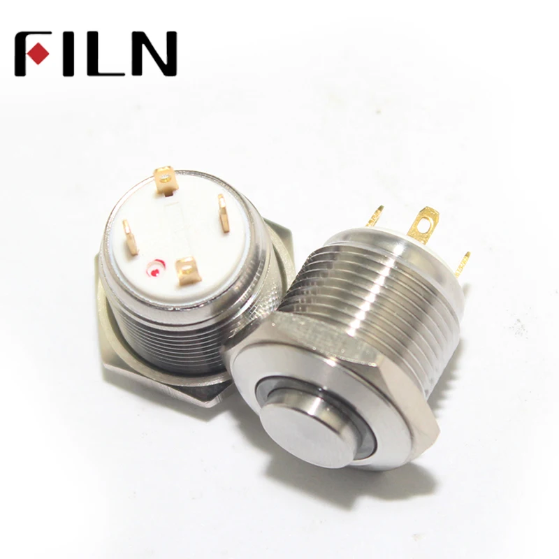 FILN CE FLM16SS-FJ-E-T-4P 16 мм цвет красный, желтый синий зеленый inox Металл Мгновенный 12 В кнопочный переключатель