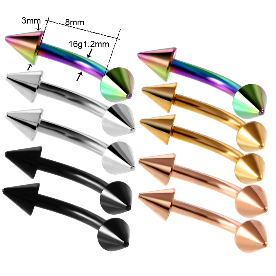 10 шт. стальные многоцветные серьги в форме подковы, Спайк, кольцо из бисера, кольцо для бровей, кольцо с шариком для губ, ювелирные изделия для тела, пирсинг - Окраска металла: Eyebrow Ring Spike