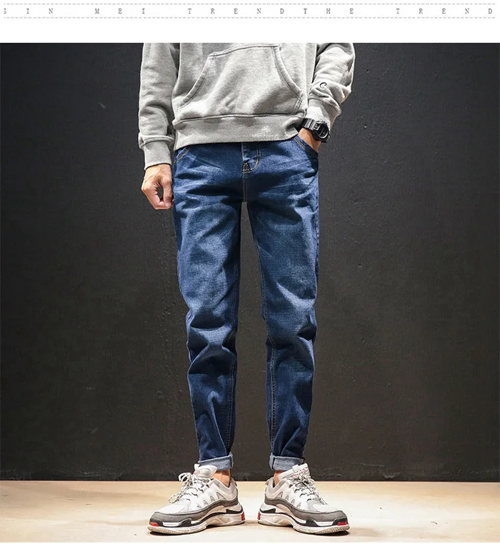 2019 новые Брендовые мужские джинсы Синий цвет модные узкие джинсы Homme Плюс Размер 28-42 хлопок сплошной цвет прямые джинсы для мужчин брюки