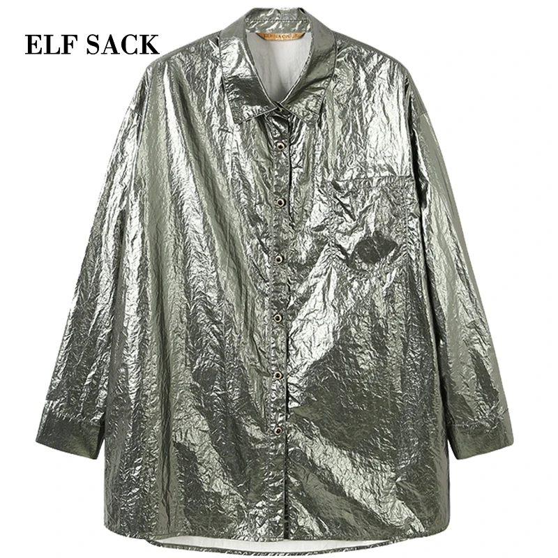 Женская блузка ELFSACK с длинным рукавом и отложным воротником европейский
