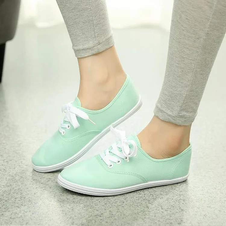 Женская парусиновая обувь новые модные удобные светильник на плоской подошве женская обувь 12 видов цветов Женская обувь на плоской подошве Дамская обувь - Цвет: Light Green