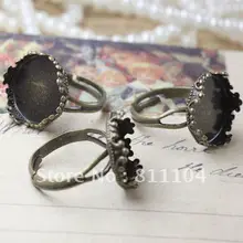 15 мм Корона Круглый античная бронза Медь пустой Кепки Pad Основы палец Кольца настройки DIY Стекло CZ ООС ювелирных изделий