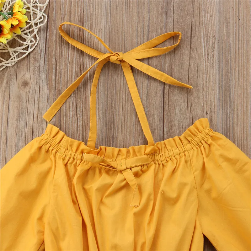 Цельный желтый комбинезон с длинными рукавами и открытыми плечами, боди, одежда для девочек, одежда для детей 0-18 месяцев, детская одежда для девочки