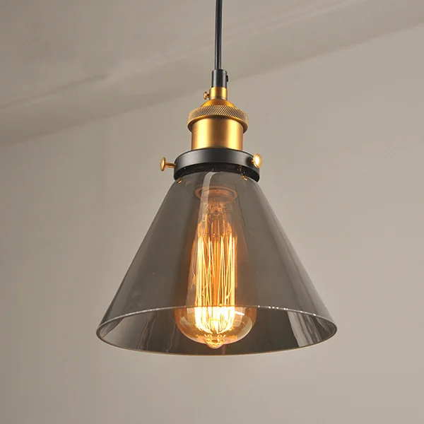 Antique brass brushed smoke gray industrial glass pendant lights Edison retro light fixture ceiling lamp dining light