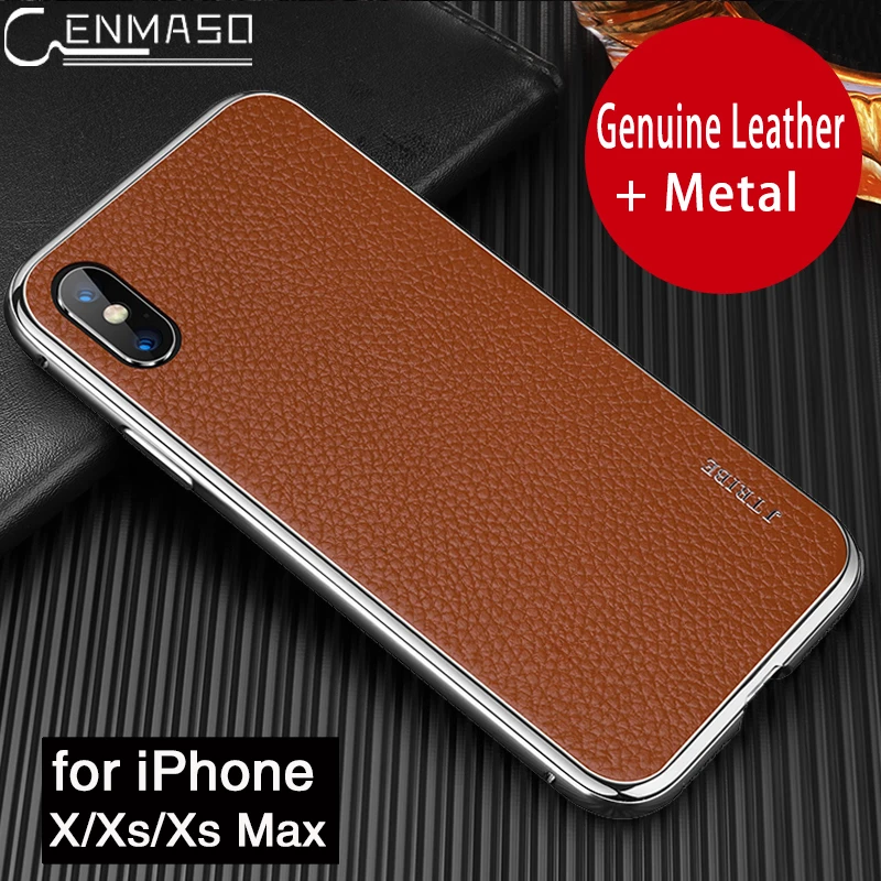 

For IPhone Xs Max Case Genuine Leather + Metal Protection Hard Back Cover for IPhone X Case for IPhone X Xs Cover Funda Coque