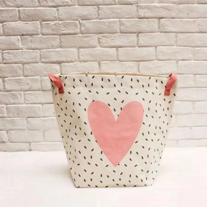 1 Pc Multifunctional Cotton Linen Laundry Basket Practical Printing Large Capacity Dirty Clothes Storage Basket (Loving Heart)