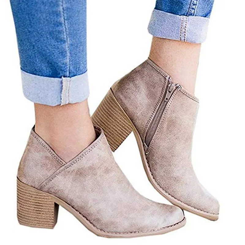 

2019 Chic Autumn Women Shoes Retro High Heel Ankle Boots Female Block Mid Heels Casual Botas Mujer Booties Feminina Plus Size 42