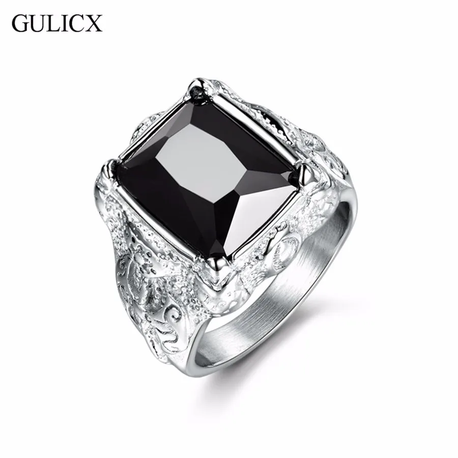 GULICX модное большое Золотое кольцо из нержавеющей стали для мужчин Панк гранат красный/черный принцесса огранка CZ Кристалл ювелирные изделия BR163