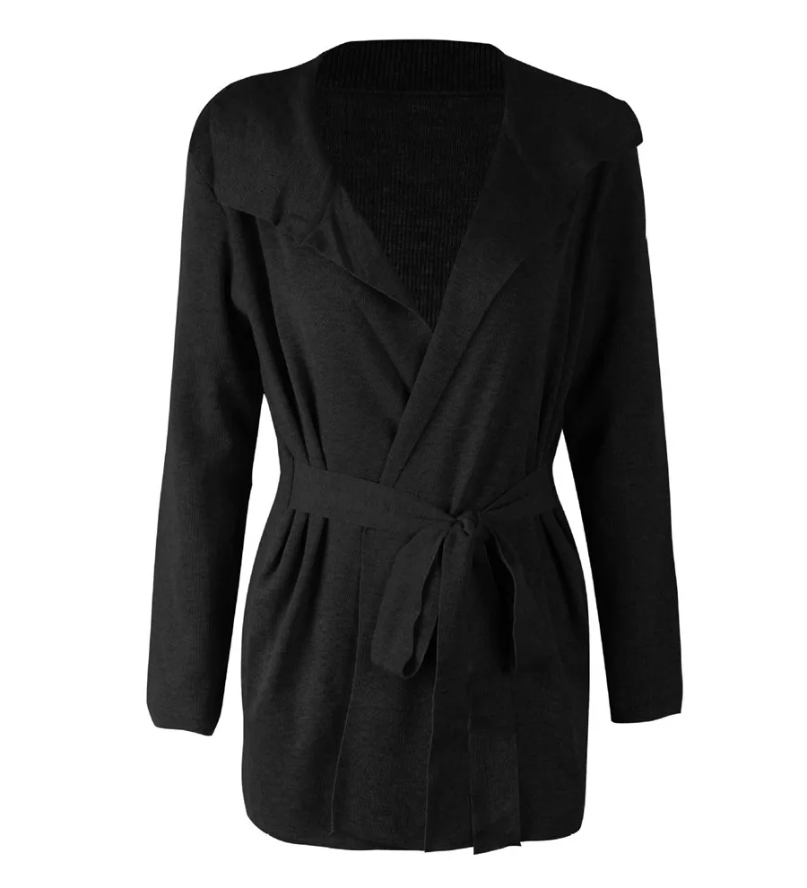 Gladiolus Fashion 2018 Autumn Winter Sweater Women Long Sleeve Turn-Down Collar Belt Tunic Women Knitted Sweater Long Cardigan  (18)