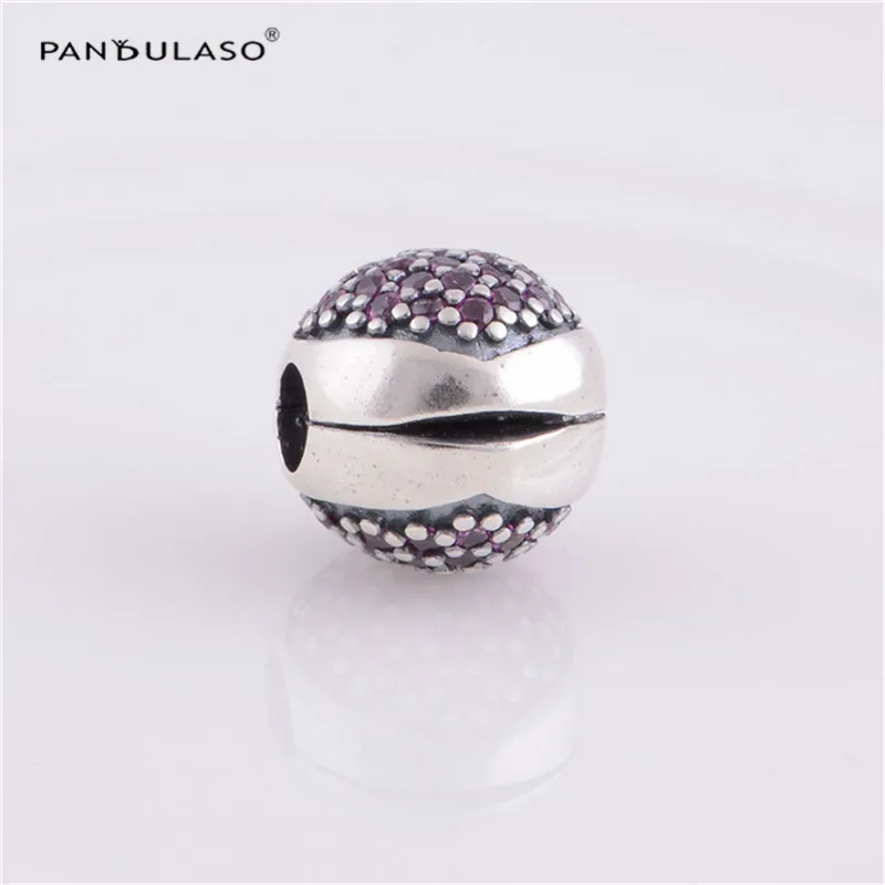 

Pandulaso 925 Sterling Silver Jewelry beads DIY Making Heart Paved Red Stones Clip Bead Fit European Charm Bracelet & Necklace