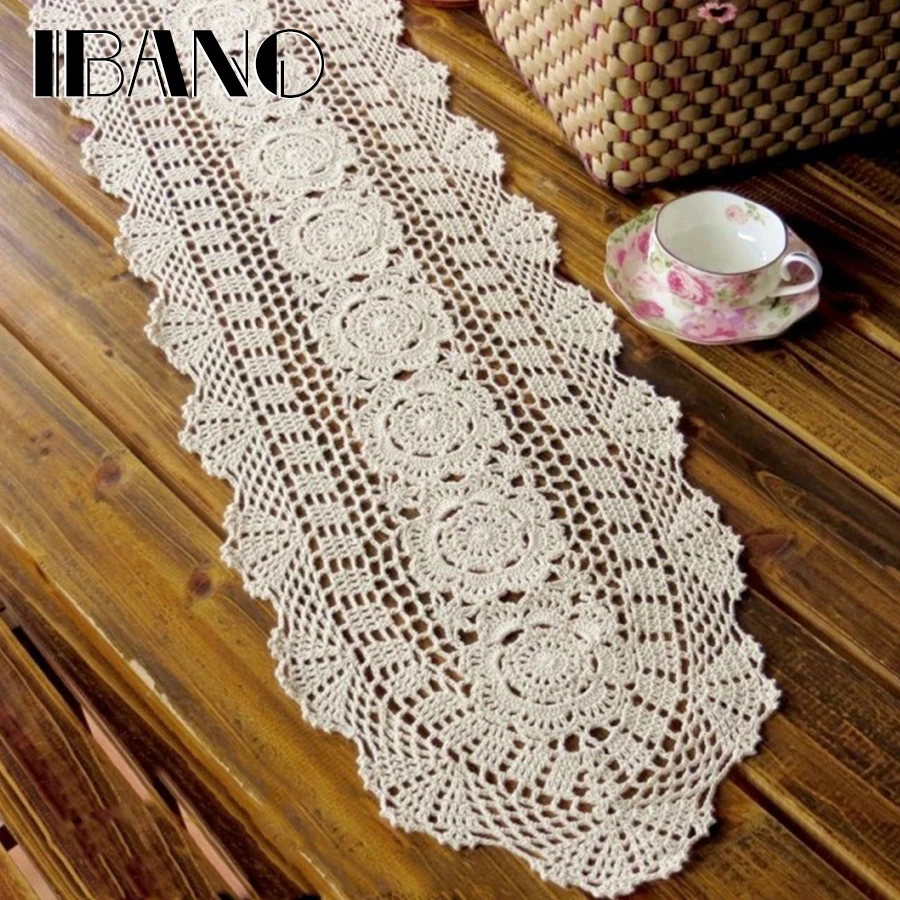 IBANO Cotton Crocheted Tablecloth Handmade Table Runner For Home Coffee