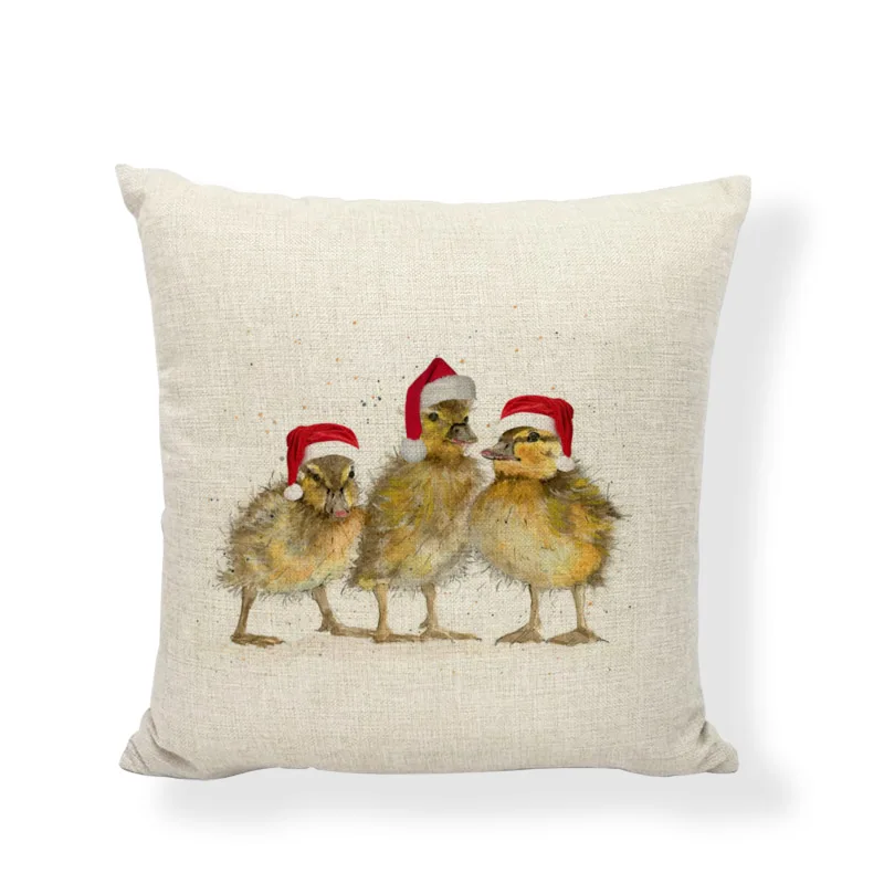 Christmas Animal Cushion Cover 45x45cm Flamingo Duck Deer Bird Home Bedroom Sofa Living Room New Year Gift Decoration Pillowcase