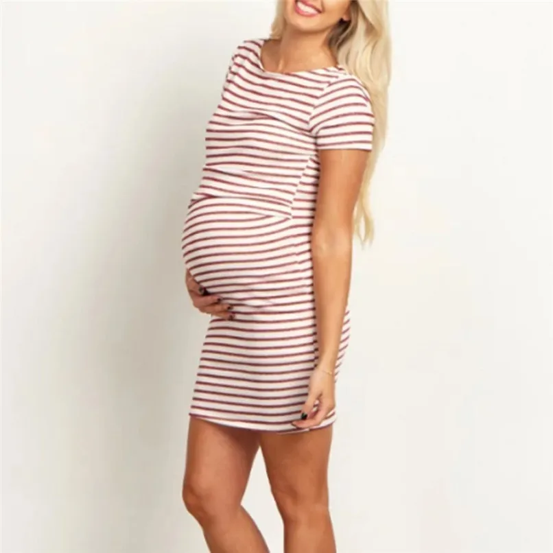 Maternity Clothes Fashion Women Pregnants O-Neck Stripe Short Sleeve Nursing Maternity Dress Pregnancy Dress Casual Dress JE04#F (11)