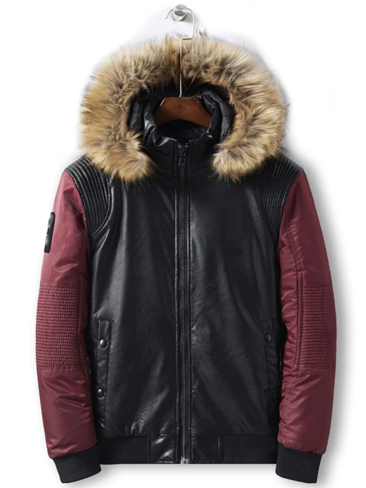 KENNTRICE Men's Winter Leather Motorcycle Jackets Leather Coat Men's Business Hooded Fur Collar New Spring Brand Clothes1
