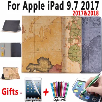 

World Map Pattern Protective Smart Shell Cover for Apple iPad 9.7 2017 2018 A1822 A1823 A1893 Case Coque Capa Funda + Card Slot