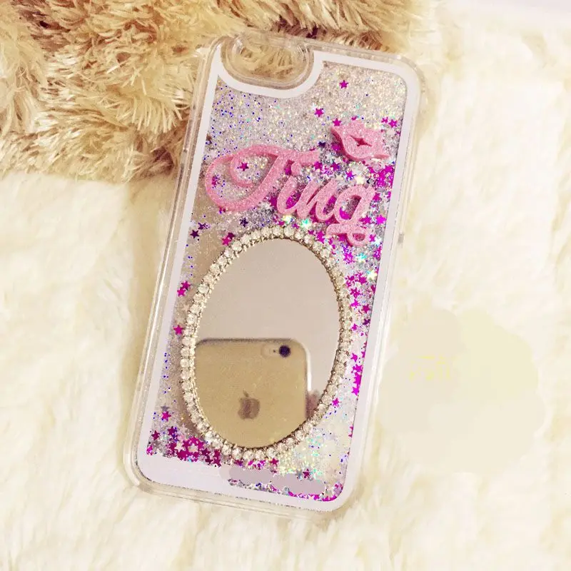 

Customize Name Glitter Liquid mirror case for iphone 5 5s 6 6s X 7 8 plus Samsung Galaxy note 4 5 8 S9 S6 S7 s8 EDGE plus
