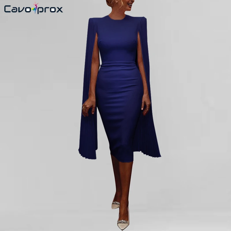 

Women Cloak Sleeve O-neck Knee-length Bodycon Dress Streetwear Solid Fashion Slim Fit Elegant Night Out Club Party Dress