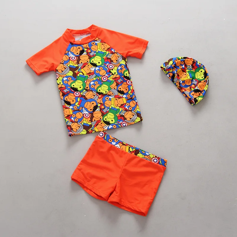 Swimsuit For Boys Summer Two-Pieces Beach Bathing Suit With Cap Cute Cartoon Monkey pattern Kids seaside Swimwear | Спорт и