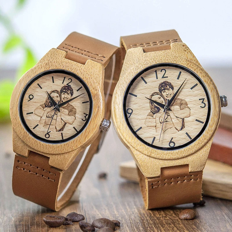 BOBO BIRD Personal Custom Couple's Watches Men Women Watch Print Your Own Photo for Clocks relogio masculino UV-A31
