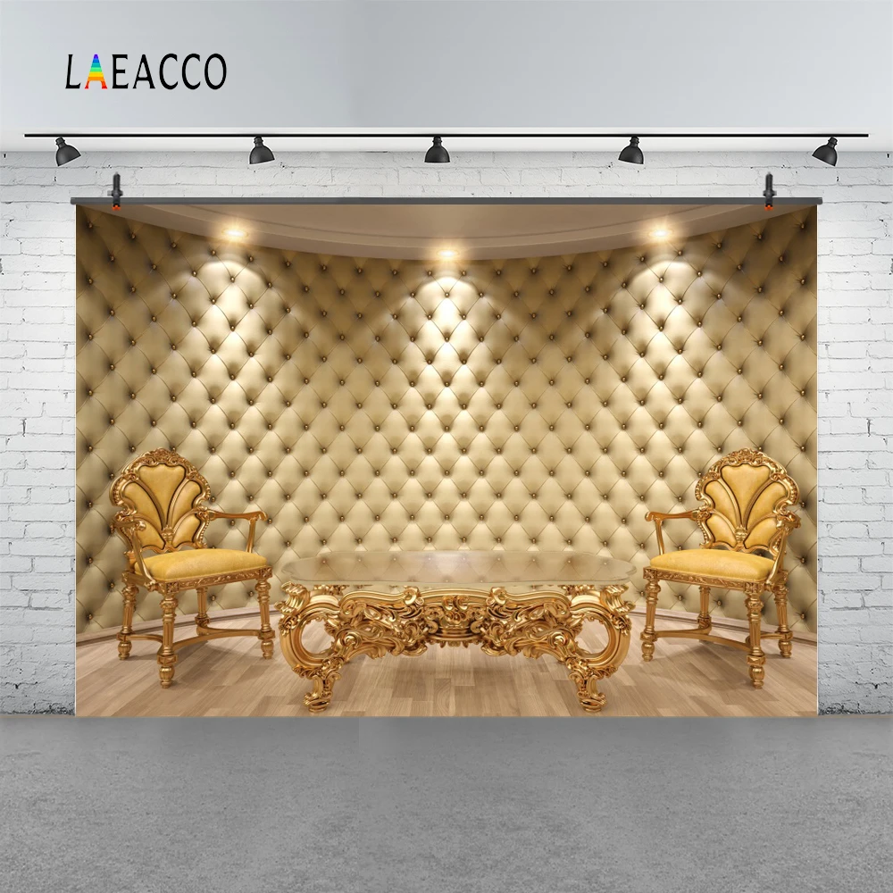 Фотофон Laeacco Golden со стульями настольными огнями декором интерьера винтажным