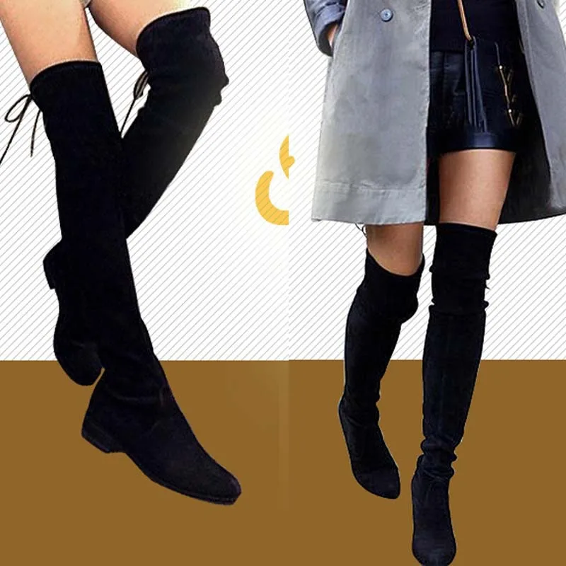 ENMAYLA/ботфорты женские осенне-зимние высокие сапоги обувь на плоской подошве модные мотоциклетные сапоги до бедра на шнуровке черного и серого цвета