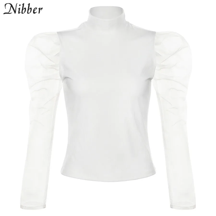 Nibber French romance белый элегантный длинный рукав топы для женщин T-shirts2019summer модные вечерние офисные женские стрейч тонкий Тройник