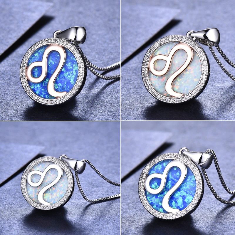 

Cute Female White Blue Opal Stone Pendant Necklace 925 Sterling Silver Necklaces For Women Boho Fashion Leo Wedding Jewelry