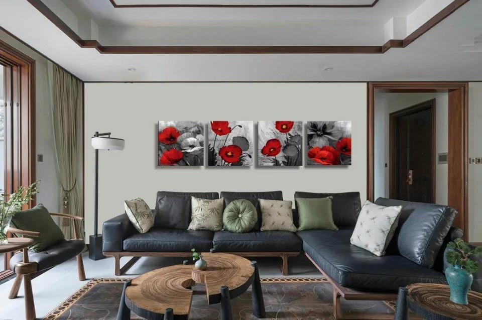 Grandes Murales Pared Roja Arte Elegante Rojo Amapola Arte Floral