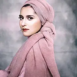 Мусульманские женский платок на голову складки жатый модный шарф-шаль оголовье с капюшоном шарфы для дам