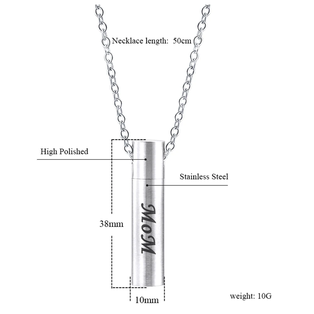 Нержавеющая сталь кулон кремационной урны Мини Pet урна сувенир ожерелье цилиндр урны для человеческого пепла