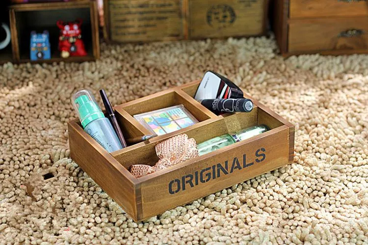 1PC Zakka grocery retro old wooden desk storage box little Antique Wooden Table Sundries Container Cosmetics Storage Box J0902