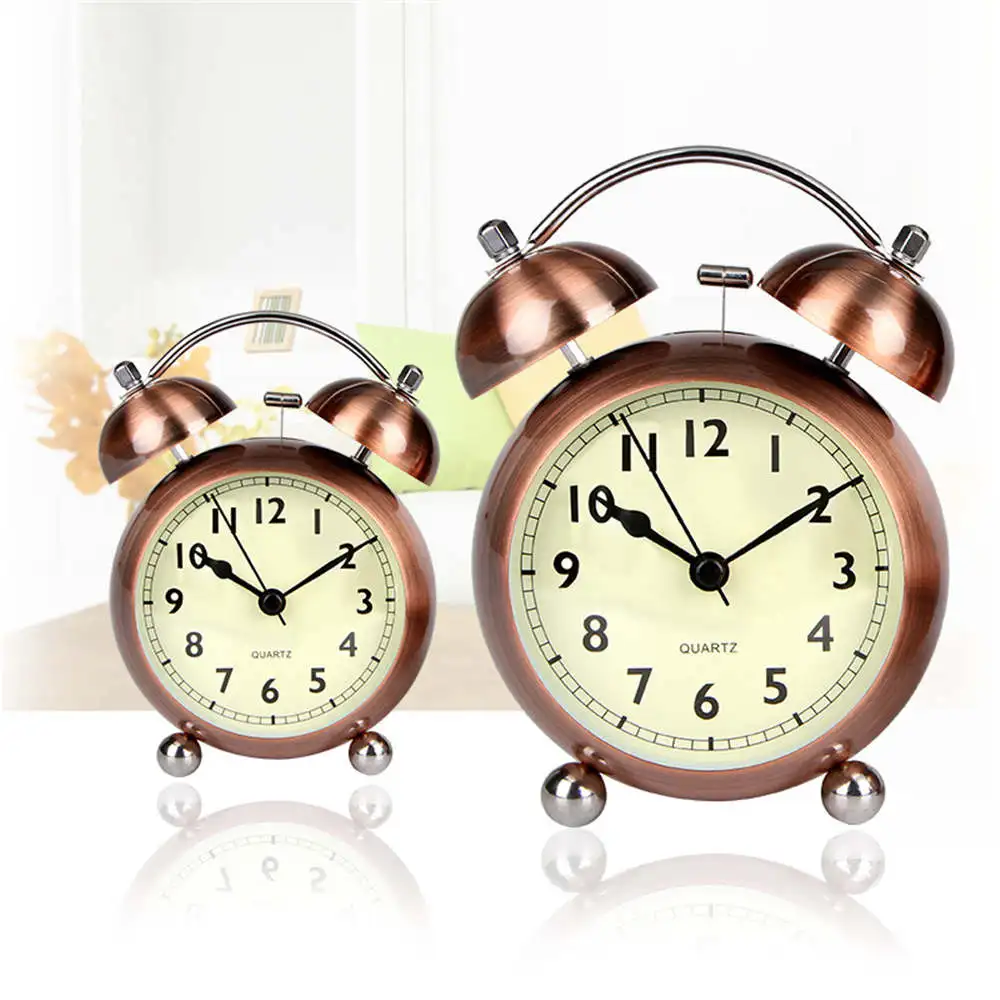4.5 Inch Metal Bell Alarm Clock Fashion Simple Convex Glass Alarm Clock Classic Student Bed Mute with Night Light