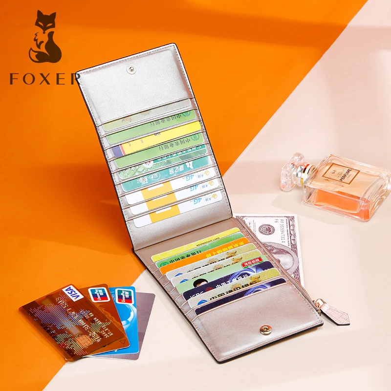 

FOXER Brand Lady Long Visiting Cards Credit Card Female Long Business Card Holder Women ID Case