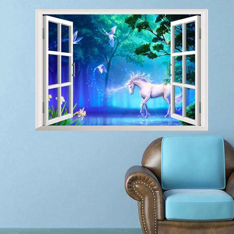 

Unicorn Decorative Wall Stickers Horse Head 3D Window Wall Mural Art Decals Home Decor For Kids Room
