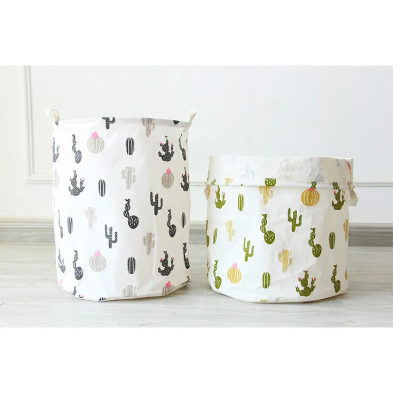 

New Big Size Geometric Cactus Pattern Laundry Basket Bedroom Dirty Clothes Toys Storage Bucket Round Folding Storage Baskets