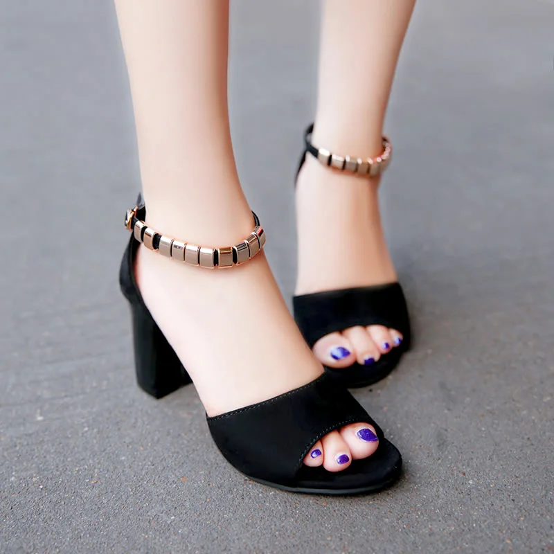 Летние босоножки; женская обувь; вечерние женские летние туфли; женские босоножки на ремешке с пряжкой; туфли на высоком каблуке с ремешком на щиколотке 7 см; sandalia feminina - Цвет: 2-Black