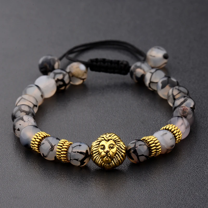 Amader лев браслет для мужчин золото и серебро натуральный камень бисерные браслеты ювелирные женские браслеты браслет Homme Braclet ABK002