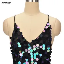 Ruofegl Deep V neck dress with sequins Backless luxury slip dress sexy party short club dress women summer vestido rockabilly