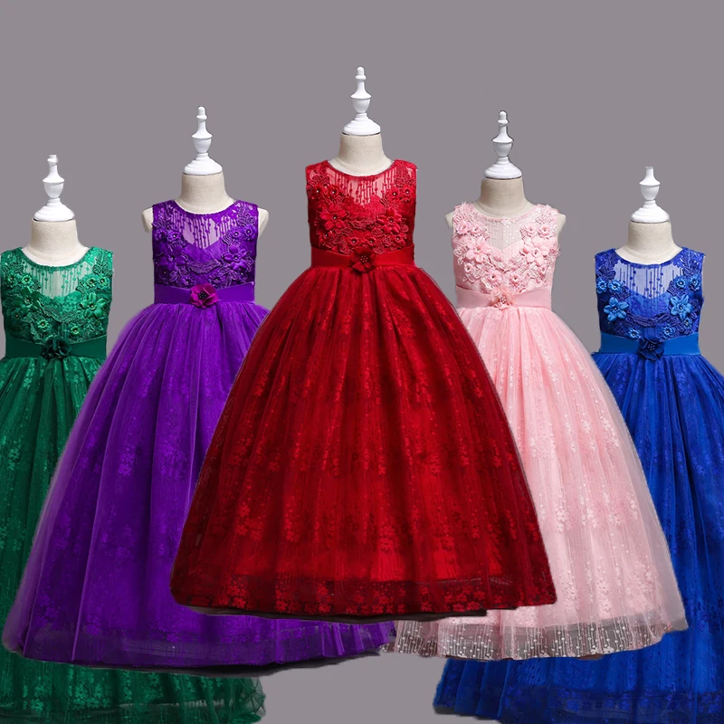 

Girls Party Dress Lace Long Toddler Dress Princess Kids Dresses For Girls Performance Costume For Kid Maxi Dresses 5 -14 Year