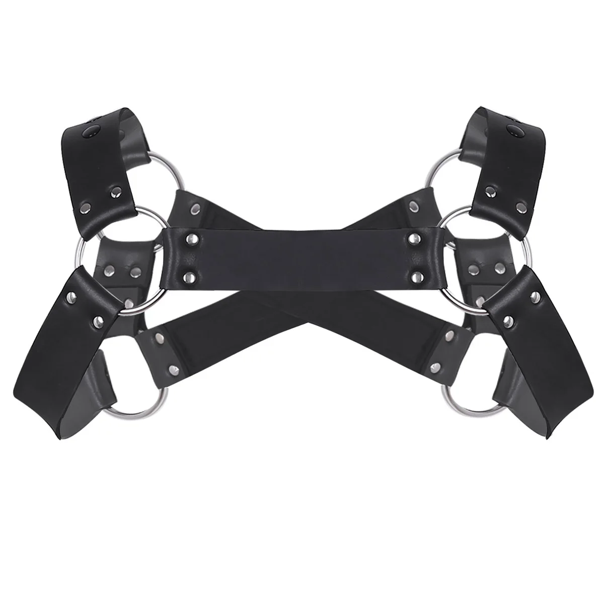 Faux Leather Harness Mens Lingerie Night Clubwear Shoulder Body Chest Muscle Harness Belt Male Costume Straps Metal O-rings