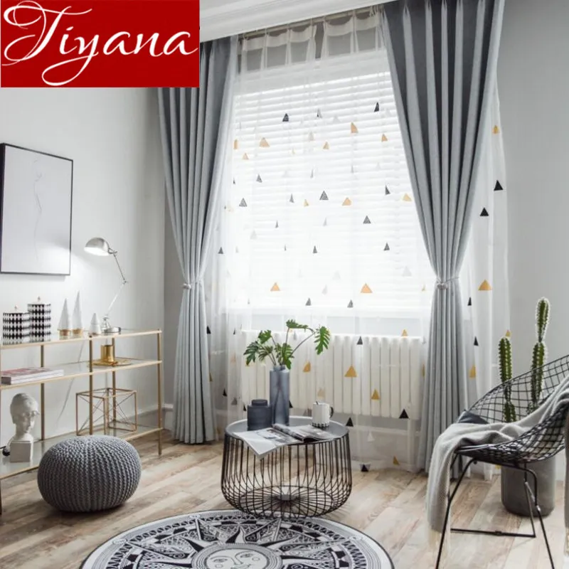 

Geometric Curtain for Living Room Tulle Fabrics Rustic Thick Solid Curtains for Window Bedroom European Shade Blinds X386 #30