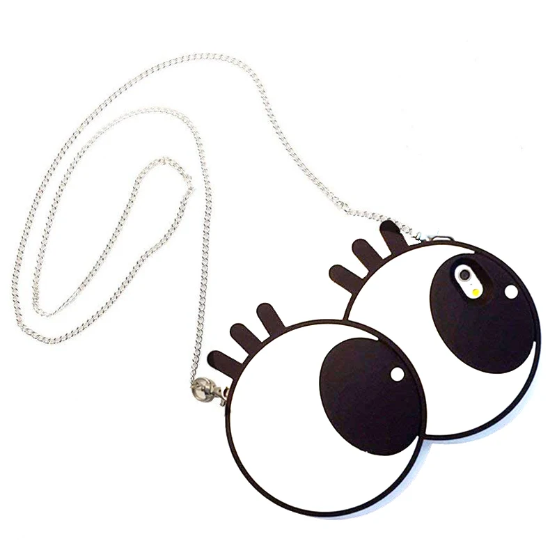 

Case for iPhone 6 6s 7 8 X XS XR ,Unique 3D Big Eyes Cover with Wearable Crossbody Silver Chain ,Soft Silicone Protective Shell