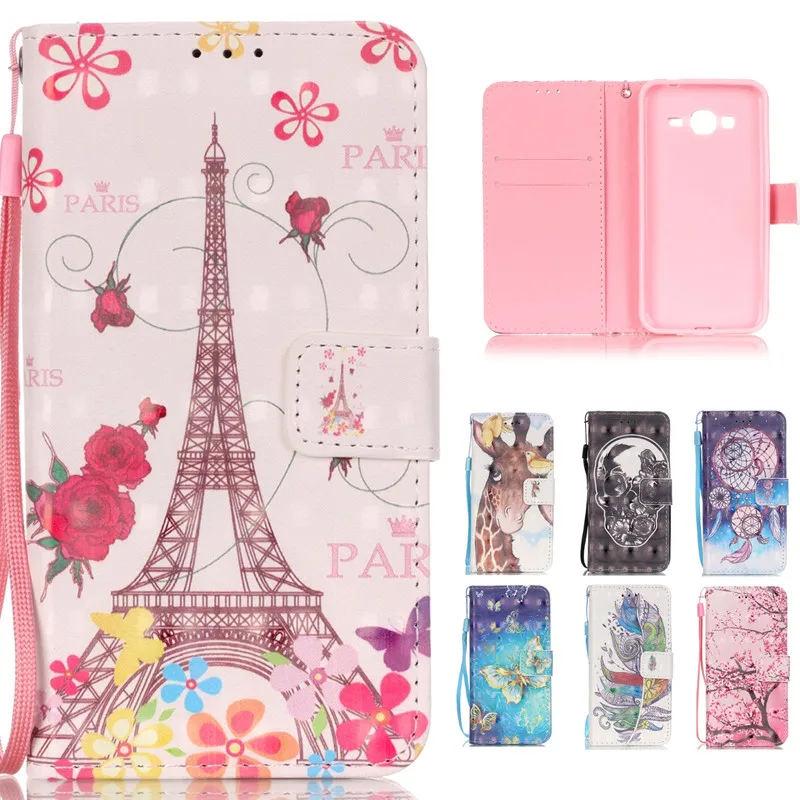 

Cute Cartoon 3D Vision Flower Tower Leather Wallet Flip Fundas Case For Samsung Galaxy J3 J5 2015 J300 J500 J300F J500F Cover
