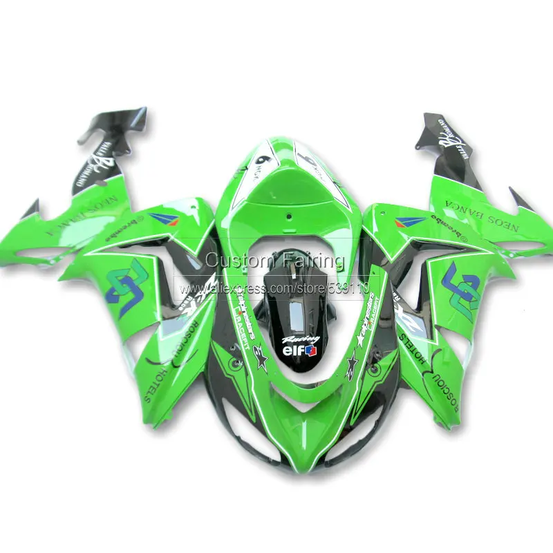 Комплект обтекателей из АБС пластика для Kawasaki ZX10R zx 10r 2006 2007 Ninja зеленая черная