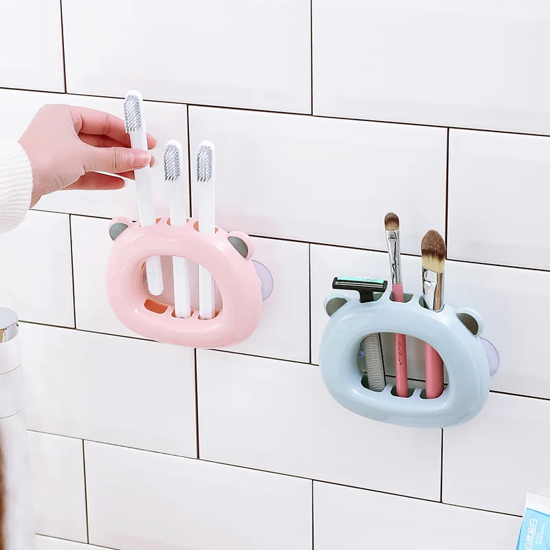 1PC Sucker ToothBrush Hooks Portable Home Organizer Toothbrush Holder Rack Shaver Plastic Bathroom Accessories Wall Mounted Type